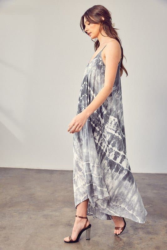 Day Trippin’ Tie Dye Cami Maxi Dress - Charcoal or Rose - Avah Couture