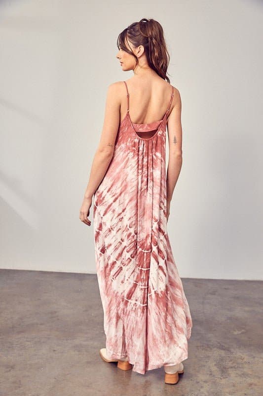 Day Trippin’ Tie Dye Cami Maxi Dress - Charcoal or Rose - Avah Couture