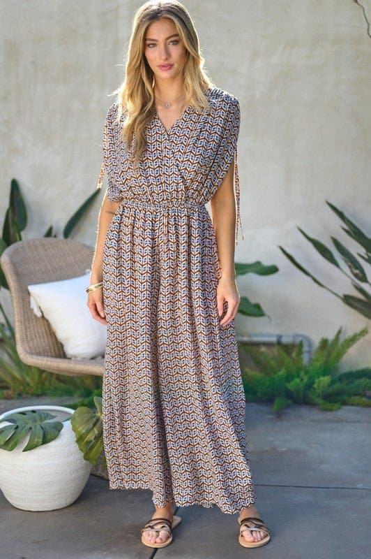 Delilah Printed V Neck Sleeveless Jumpsuit - Avah Couture
