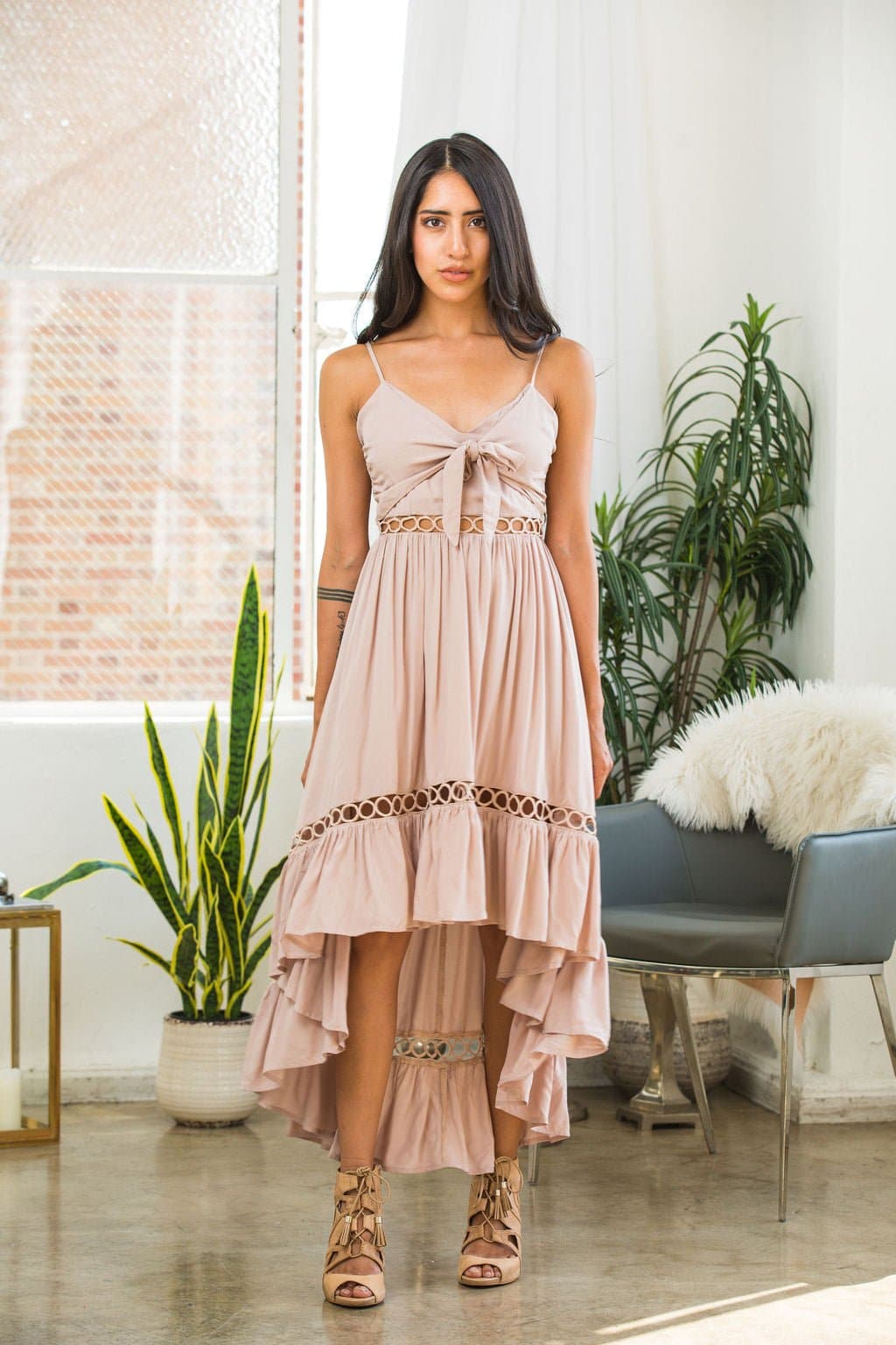 Desert Song High Low Dress - Taupe - AVAH