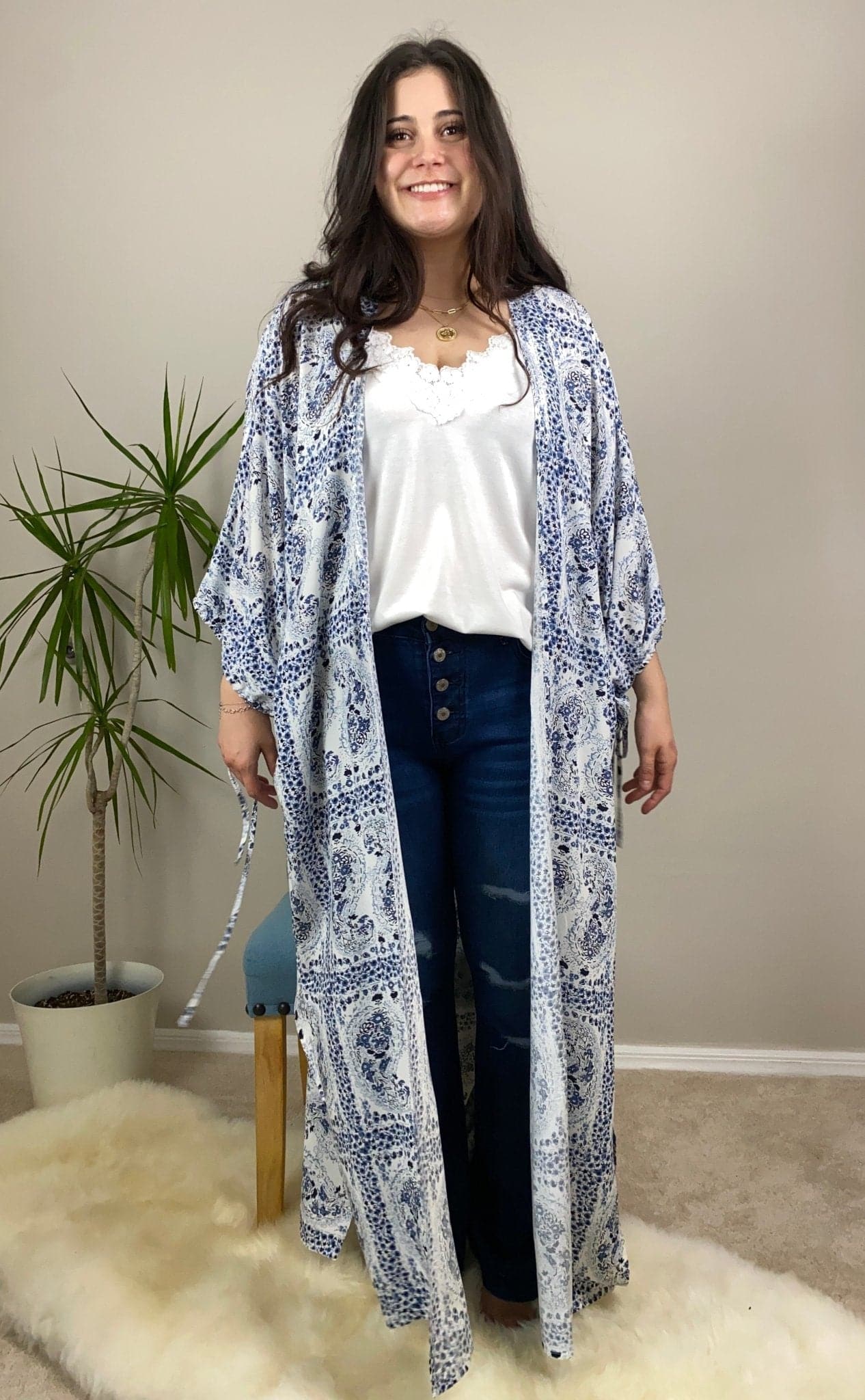 Dreamin' Dolman Sleeves Kimono - Blue - AVAH