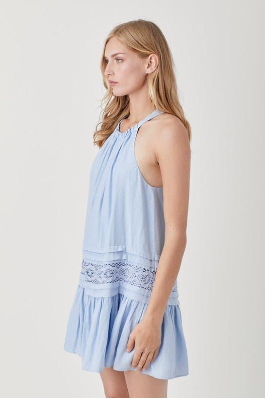 AVAH-Easy Breezy Sleeveless Halter Mini Dress-Blue