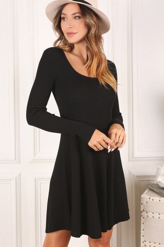 A casual yet stylish fit and flare dress, perfect for the weekend or a casual day at the office. Featuring a square neckline, regular sleeves, and medium length with a knitted fabric that is super soft. Pair it with your favorite heels or booties to complete the look. Avah Couture