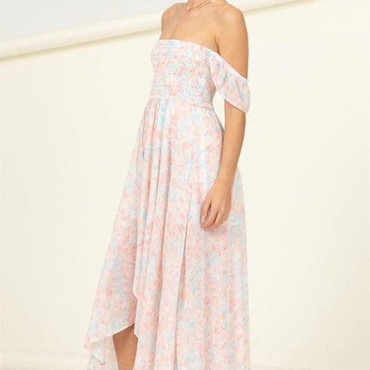 Love Affair Pastel Florals Off The Shoulder Midi Dress - Pink or Yellow