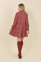 Timeless Corduroy Tiered Mini Dress - Blue or Pink