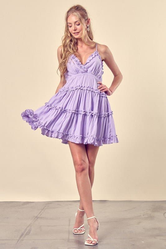 Feelin' Free Ruffle Tiered Mini Dress - Lavender or White - Avah Couture
