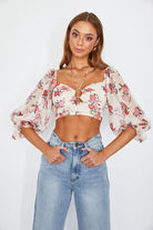 Flirty Floral Chiffon Bustier Crop Top - Red or Yellow - Avah Couture