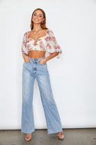 Flirty Floral Chiffon Bustier Crop Top - Red or Yellow - Avah Couture