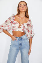 Flirty Floral Chiffon Bustier Crop Top - Red or Yellow - Avah Couture