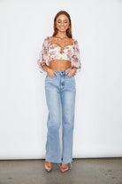 Flirty Floral Chiffon Bustier Crop Top - Red or Yellow - Avah Couture