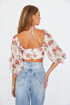 Flirty Floral Chiffon Bustier Crop Top - Red or Yellow - Avah Couture