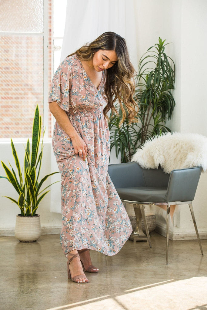 Forget Me Not Pink Floral V-Neck Maxi Dress - Avah Couture