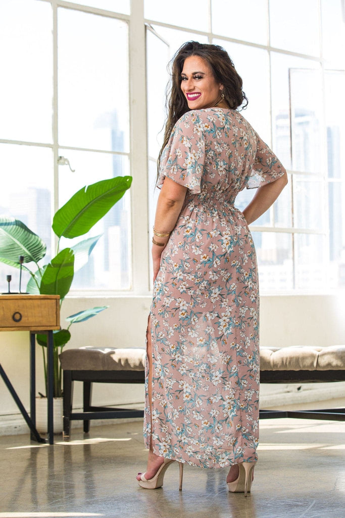 Forget Me Not Pink Floral V-Neck Maxi Dress - Avah Couture