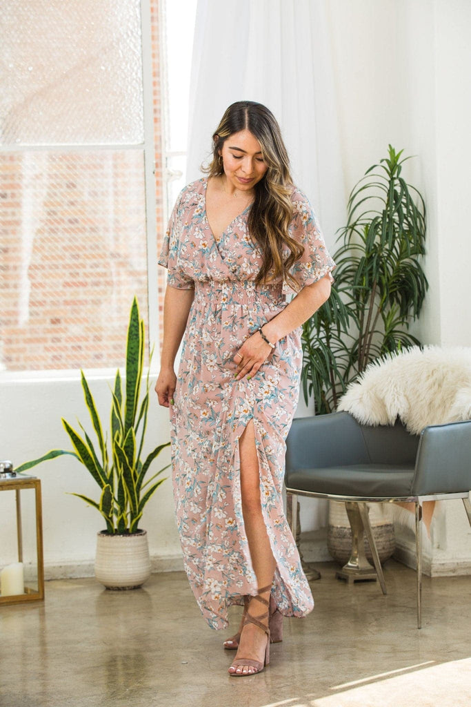 Forget Me Not Pink Floral V-Neck Maxi Dress - Avah Couture