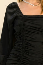 Impress Me Ruched Tie Hem Mini Dress - Black or Sand - Avah Couture