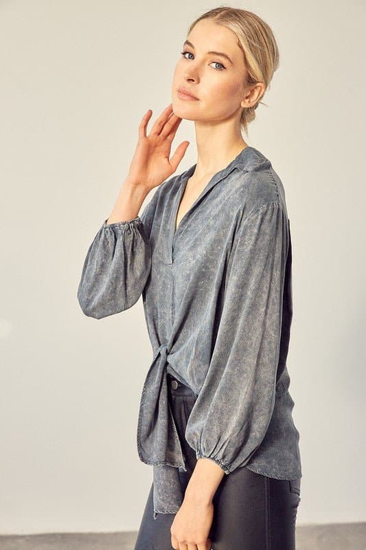 It's A Breeze Front Tie Garment Dye Shirt - Avah Couture