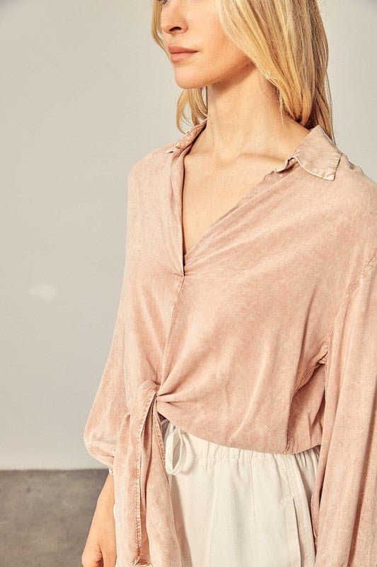 It's A Breeze Front Tie Garment Dye Shirt - Avah Couture