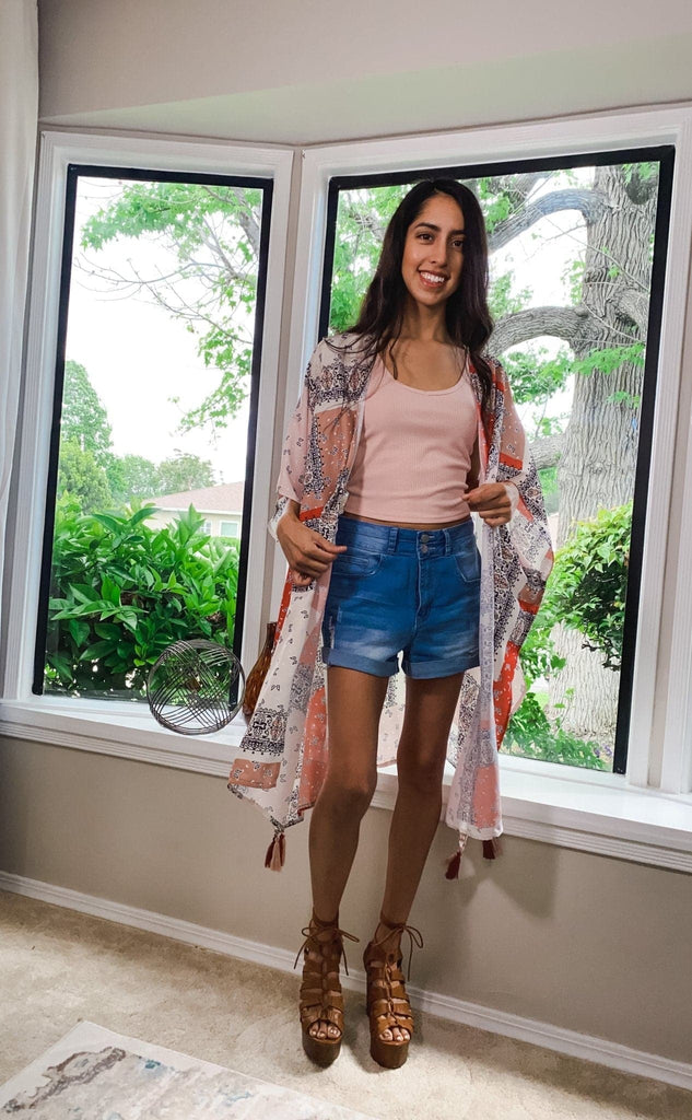 It's a Wrap Mixed Print Kimono with Tassel - Avah Couture