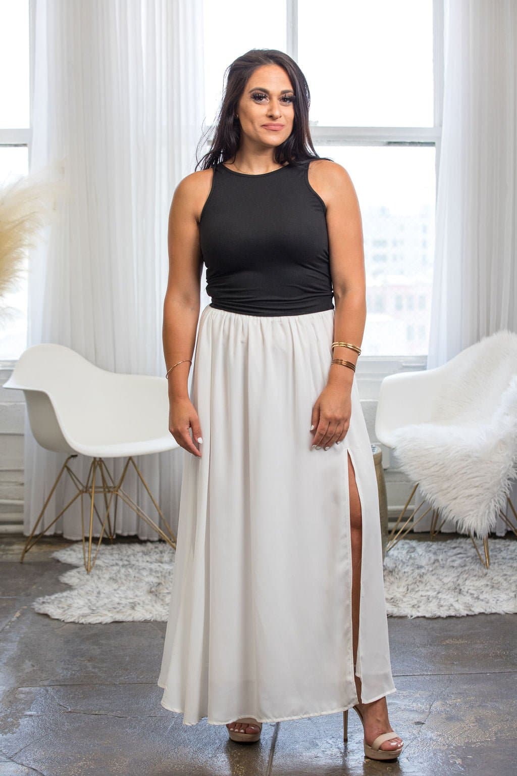 Katie Grace White Slit Maxi Skirt - AVAH