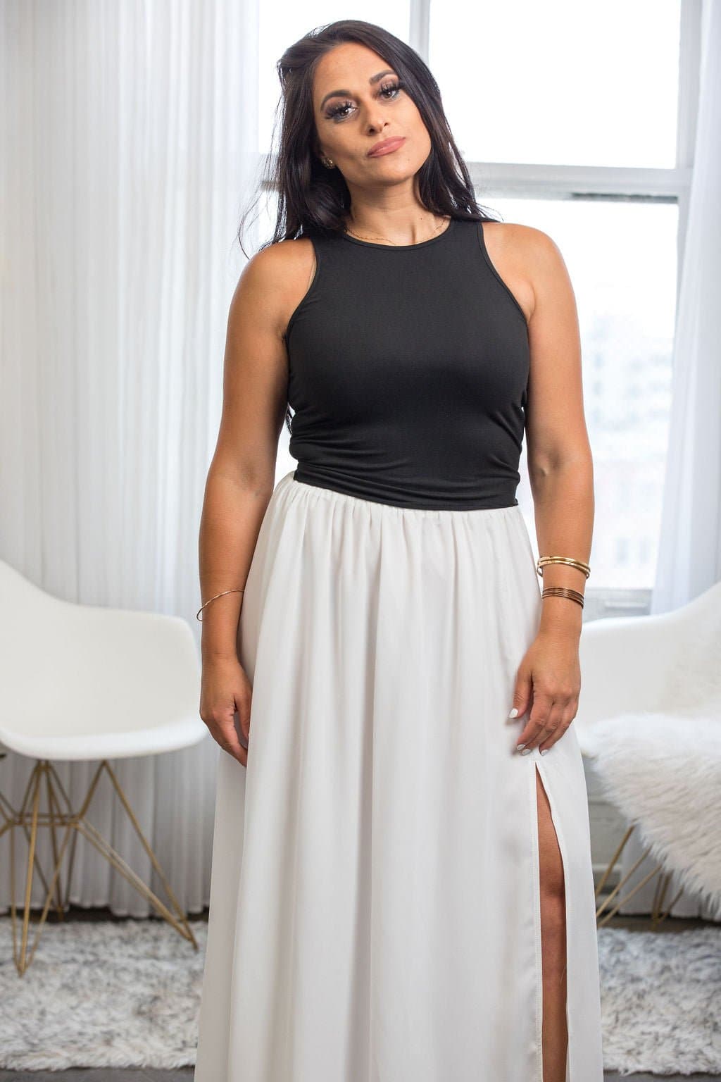 Katie Grace White Slit Maxi Skirt - AVAH