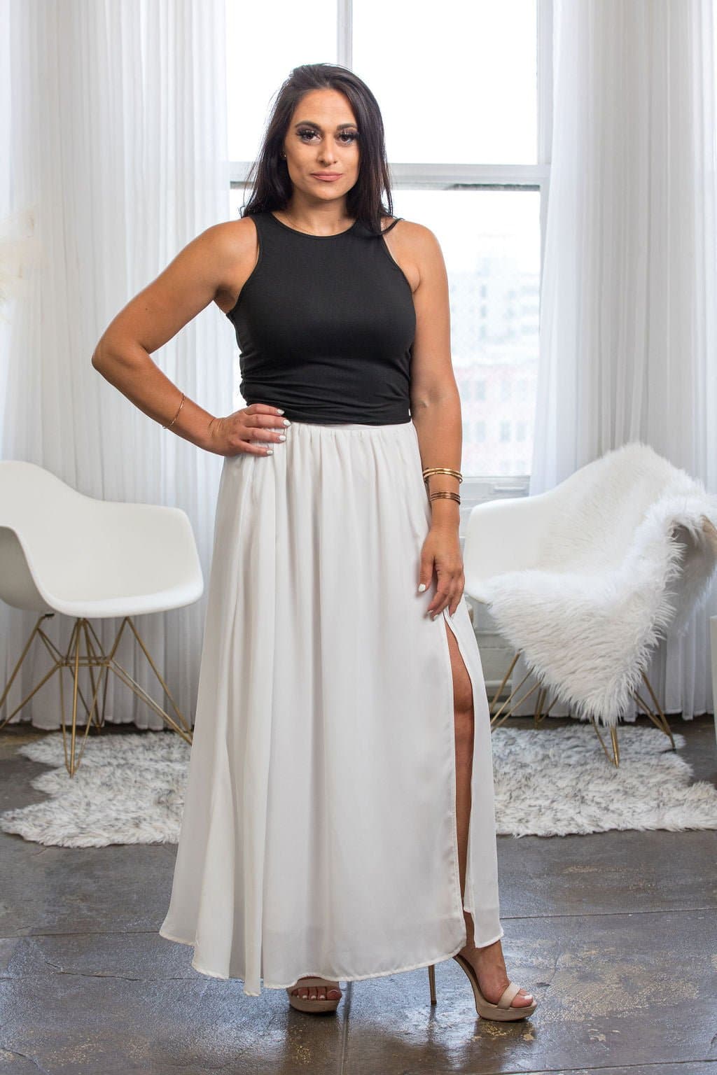 White slit shop maxi skirt