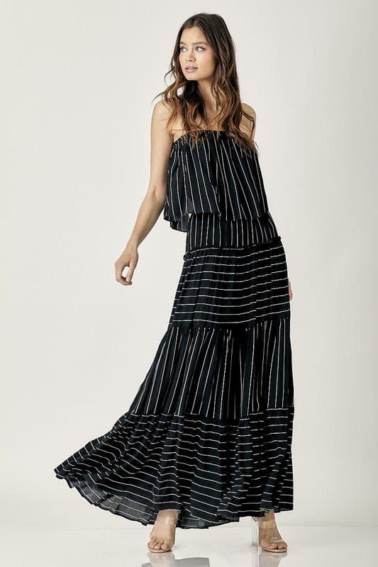 Khloe Pinstripe Strapless Maxi Dress - Black - AVAH