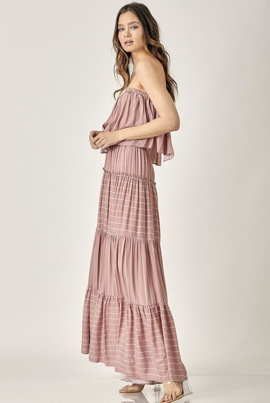 Khloe Pin Stripe Tube Maxi Dress Dusty Rose - Avah Couture