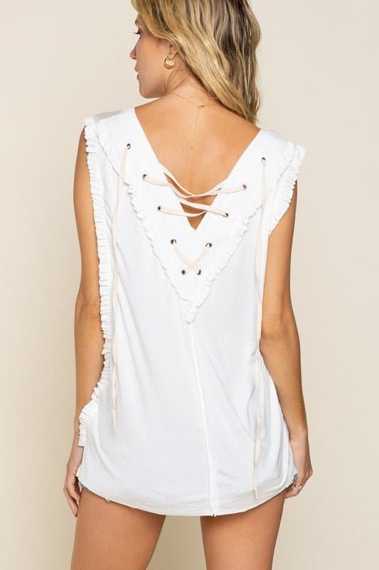 Lace It Up Open Back Ruffle Tank Top - Available in 3 colors - Avah Couture