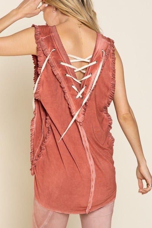 Lace It Up Open Back Ruffle Tank Top - Available in 3 colors - Avah Couture