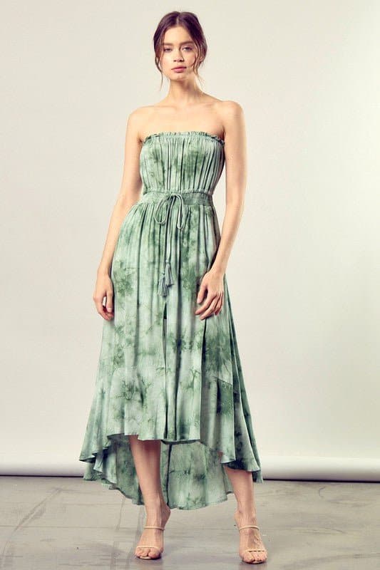 Lasting Summer Drawstring Tie Dye Maxi Dress - Green - Avah Couture