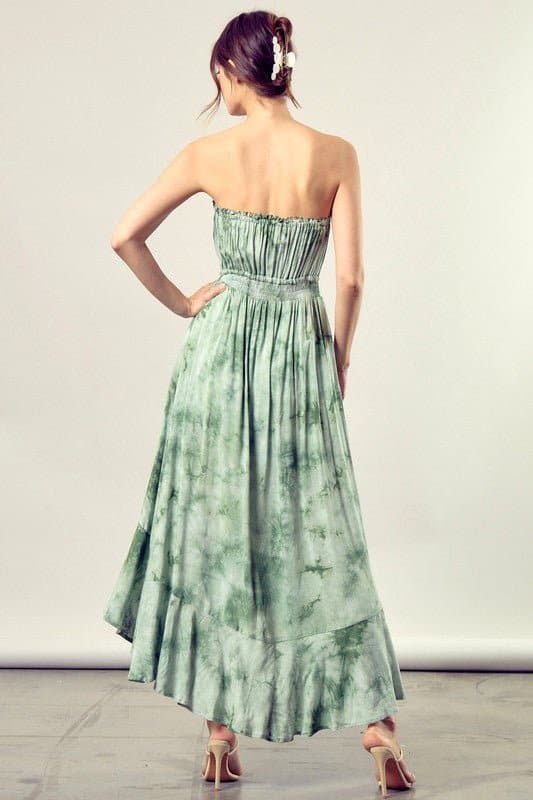 Lasting Summer Drawstring Tie Dye Maxi Dress - Green - Avah Couture