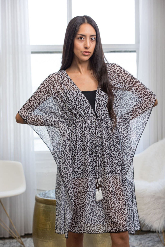Let's Do This Leopard Kimono With Tassel - Avah Couture