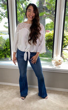 Lovely in Lace Bell Sleeve Blouse - White - AVAH