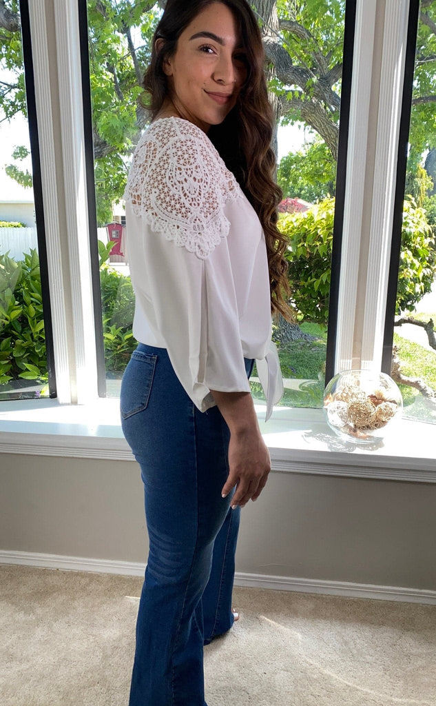 Lovely in Lace Bell Sleeve Blouse - White - Avah Couture