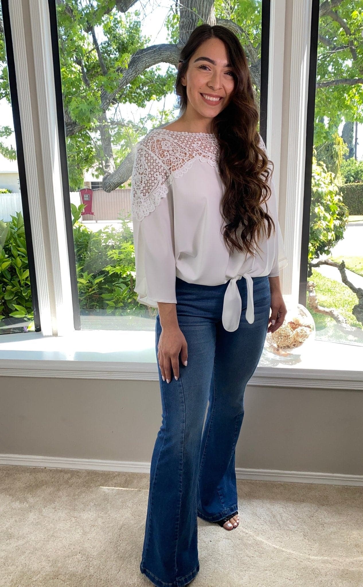 Lovely in Lace Bell Sleeve Blouse - White - AVAH