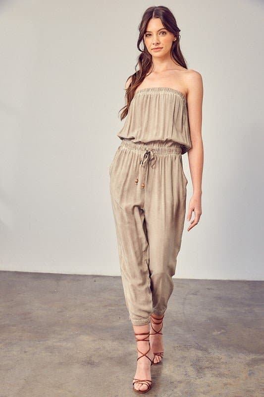 Miranda Raw Edge Tube Jumpsuit - Blue or Taupe - Avah Couture