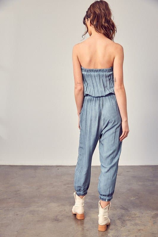 Miranda Raw Edge Tube Jumpsuit - Blue or Taupe - Avah Couture