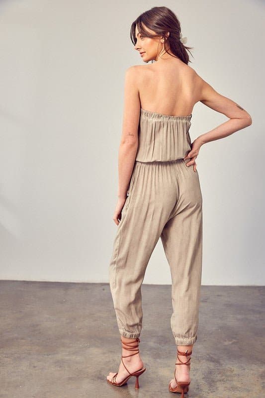 Miranda Raw Edge Tube Jumpsuit - Blue or Taupe - Avah Couture