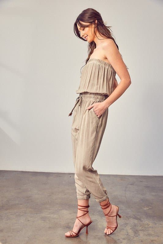 Miranda Raw Edge Tube Jumpsuit - Blue or Taupe - Avah Couture
