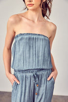 Miranda Raw Edge Tube Jumpsuit - Blue or Taupe -  AVAH