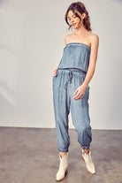 Miranda Raw Edge Tube Jumpsuit - Blue or Taupe -  AVAH