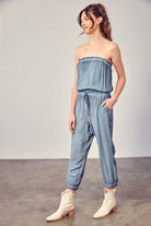 Miranda Raw Edge Tube Jumpsuit - Blue or Taupe -  AVAH