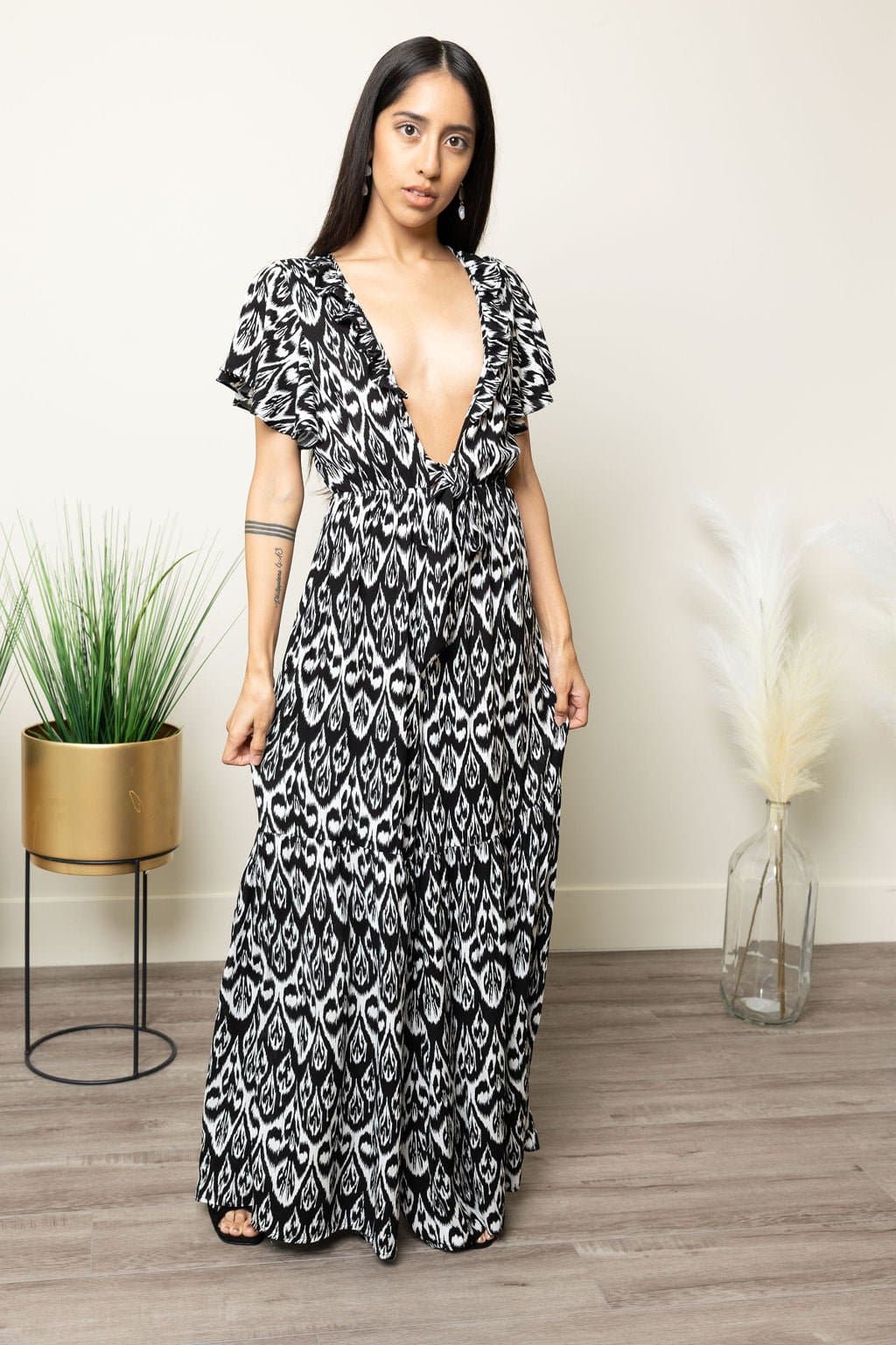 Nightline Elegant Full Length Maxi Jumpsuit - Black - AVAH