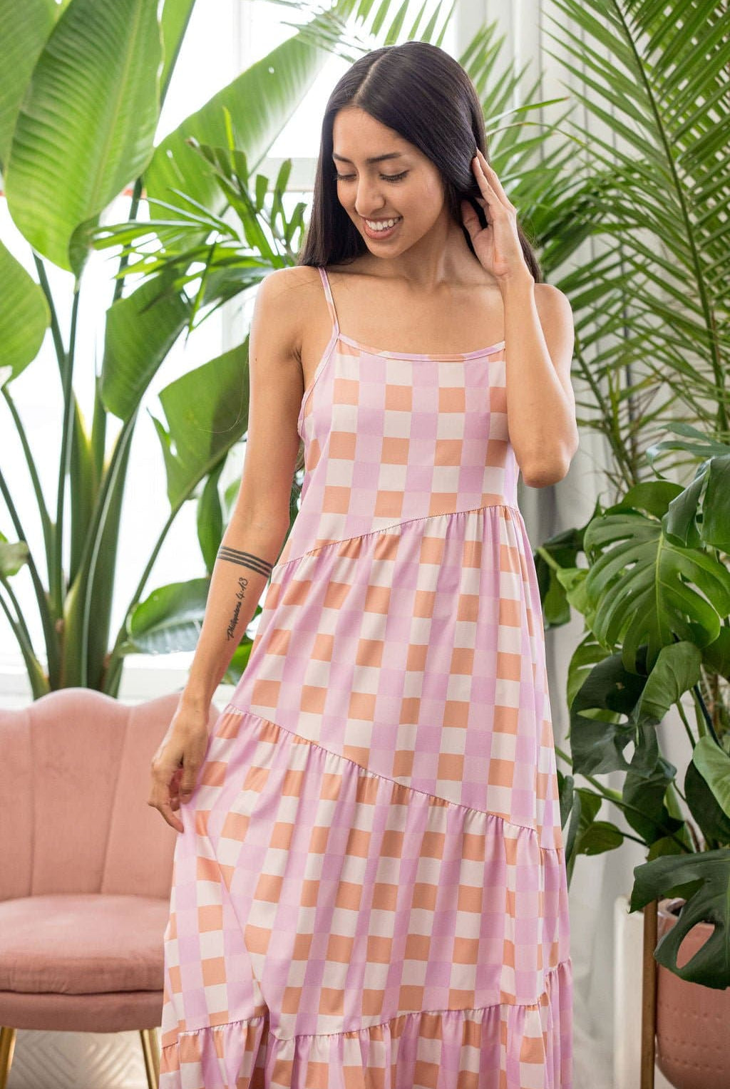 Nina's Dreamy Gingham Maxi Dress - Pink - Avah Couture
