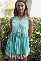 AVAH-Ocean Air Babydoll Sleeveless Top