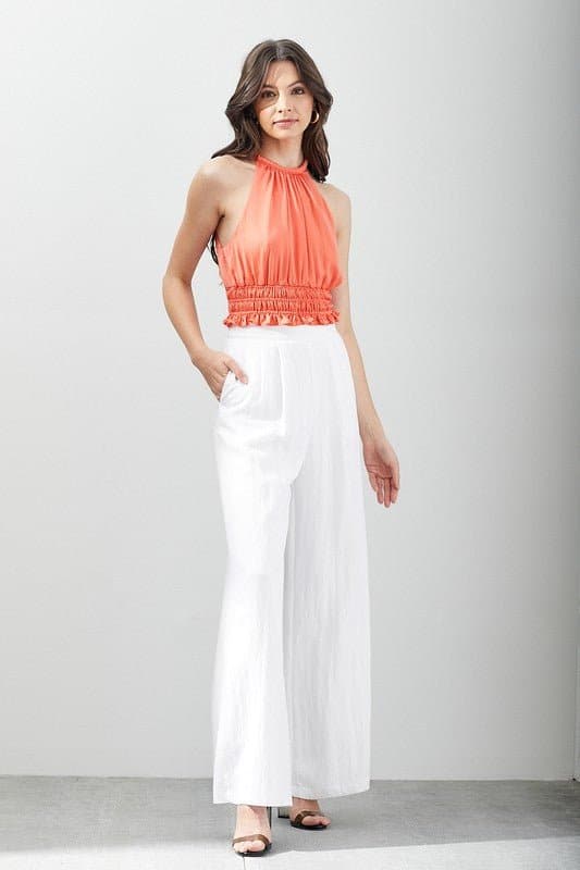 Ocean Breeze Smocked Waist Halter Top - Blue or Papaya - Avah Couture