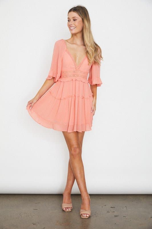One Way Ticket Flutter Sleeve Ruffle Mini Dress - Blush - Avah Couture