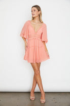 One Way Ticket Flutter Sleeve Ruffle Mini Dress - Blush - Avah Couture