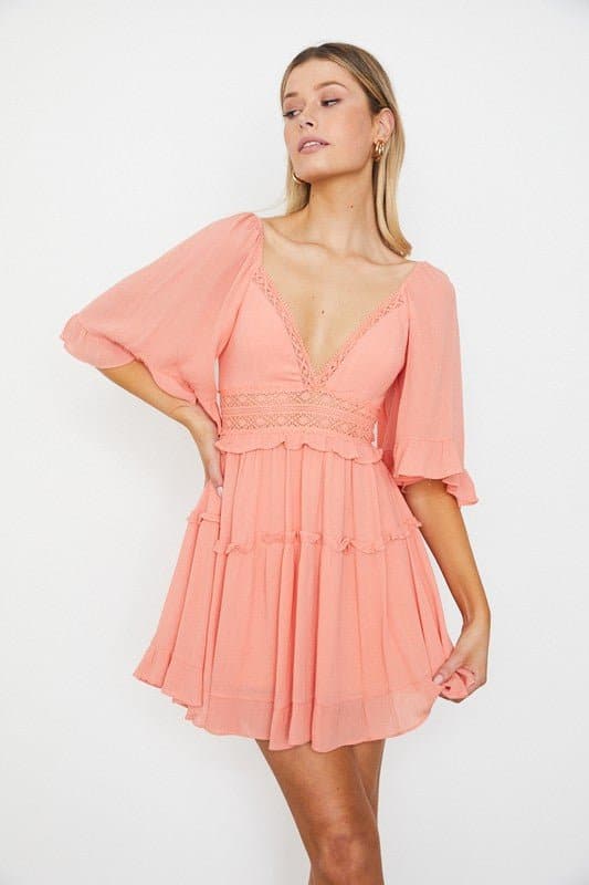 One Way Ticket Flutter Sleeve Ruffle Mini Dress - Blush - Avah Couture