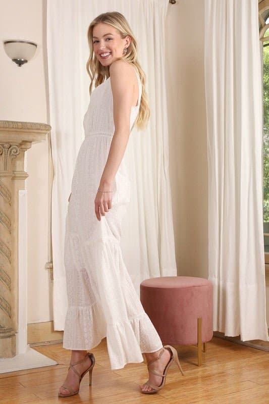 Precious Moments Embroidered Tiered Maxi Dress - White - AVAH